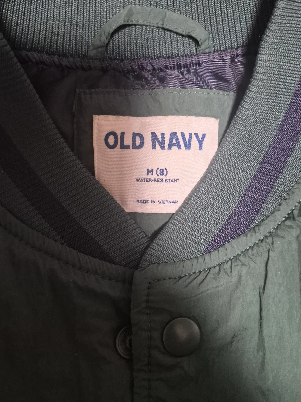 Old Navy Green Bomber Jacket with Navy Shoulder Panels